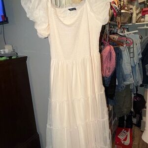 Elegant Cream Puff Sleeve Dress